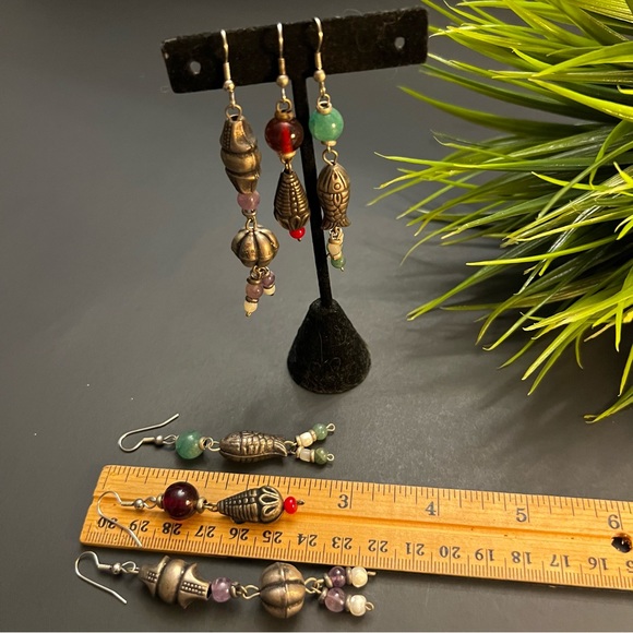 NEW 3 of Vintage Afghan Handmade Gemstones Dangle/Drop Earrings - Picture 5 of 6